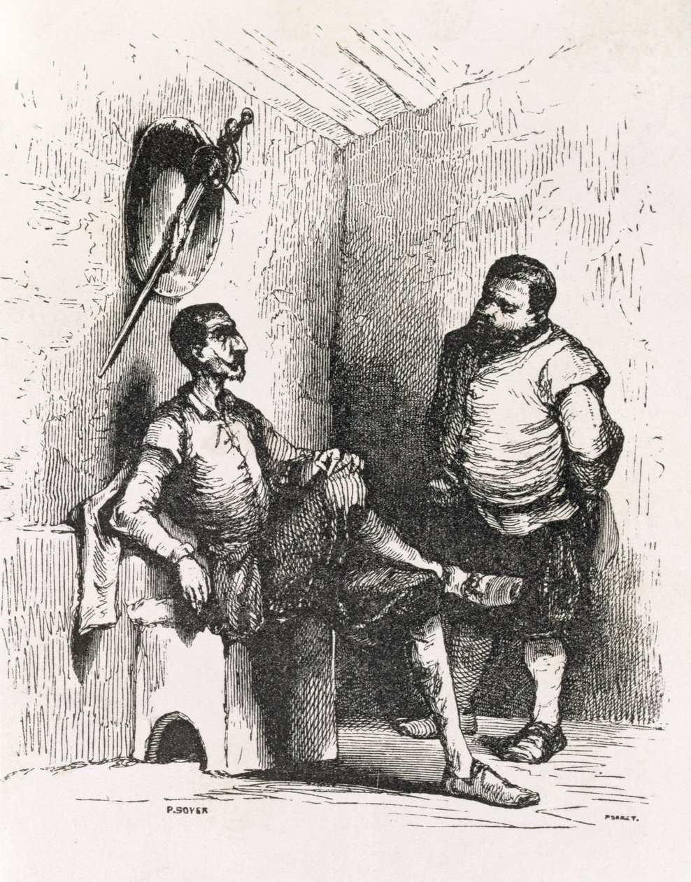 Sancho: Jag borde skapa en sällsynt hyresvärd, illustration från akt II, scen I av Don Quijote i England. En komedi, graverad av P. Soyer av English School