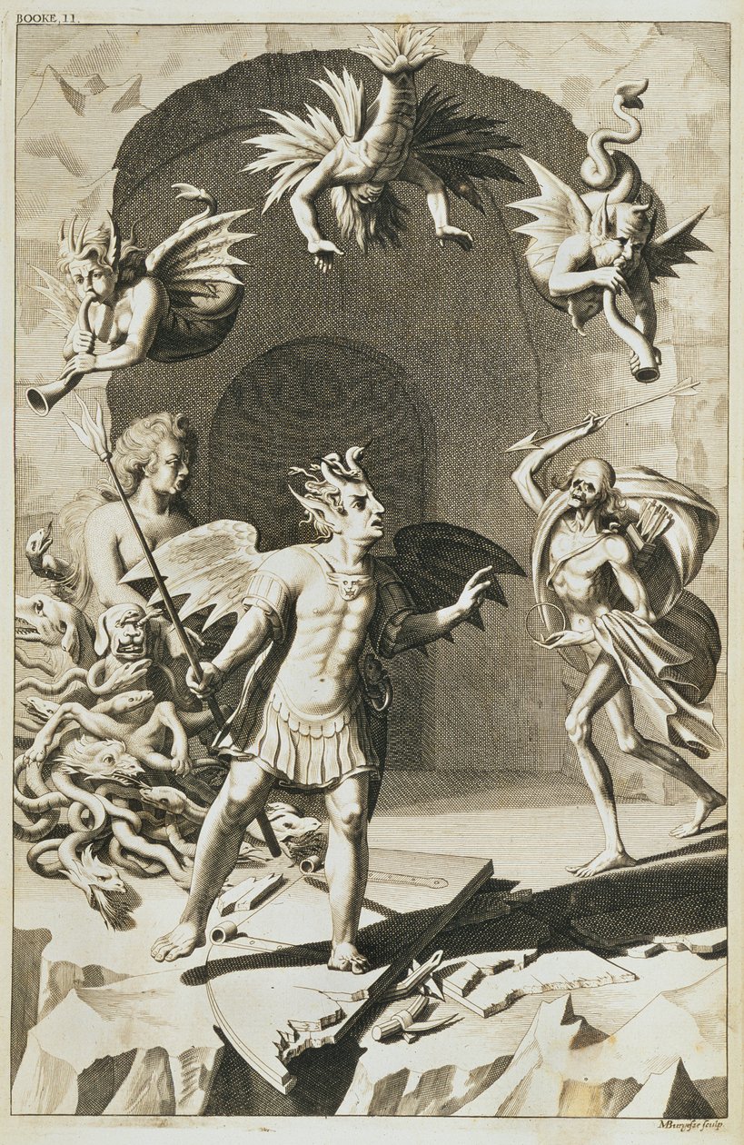 Satan och hans demoner, från "Paradise Lost" av John Milton av English School