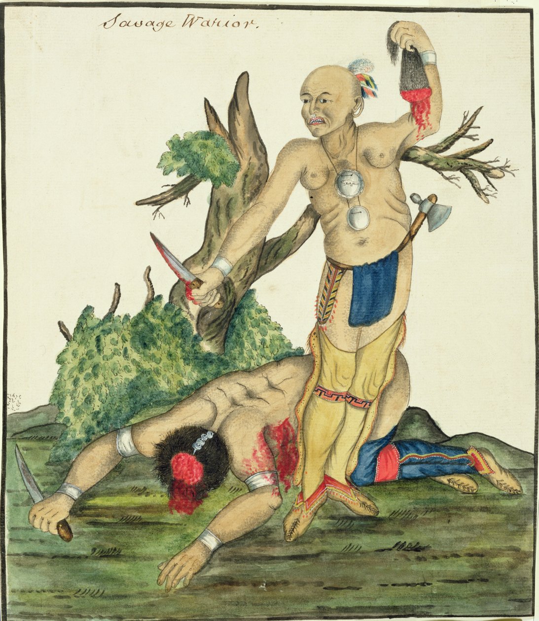 Savage Warrior, ca 1800 (penna och wc på papper) av English School