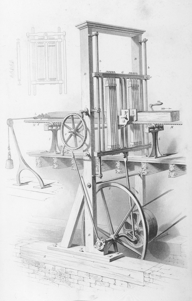 Saw in Saw Mill från Cyclopaedia of Useful Arts & Manufactures, redigerad av Charles Tomlinson, ca 1880-talet av English School