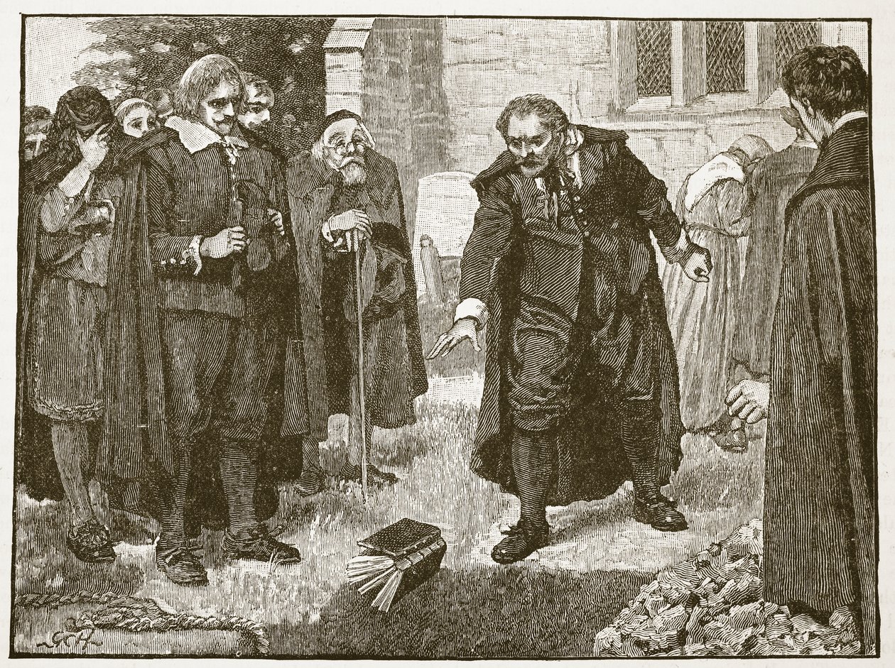 Scen vid begravningen av Chillingworth, illustration från Cassells Illustrated History of England (sepiafoto) av English School
