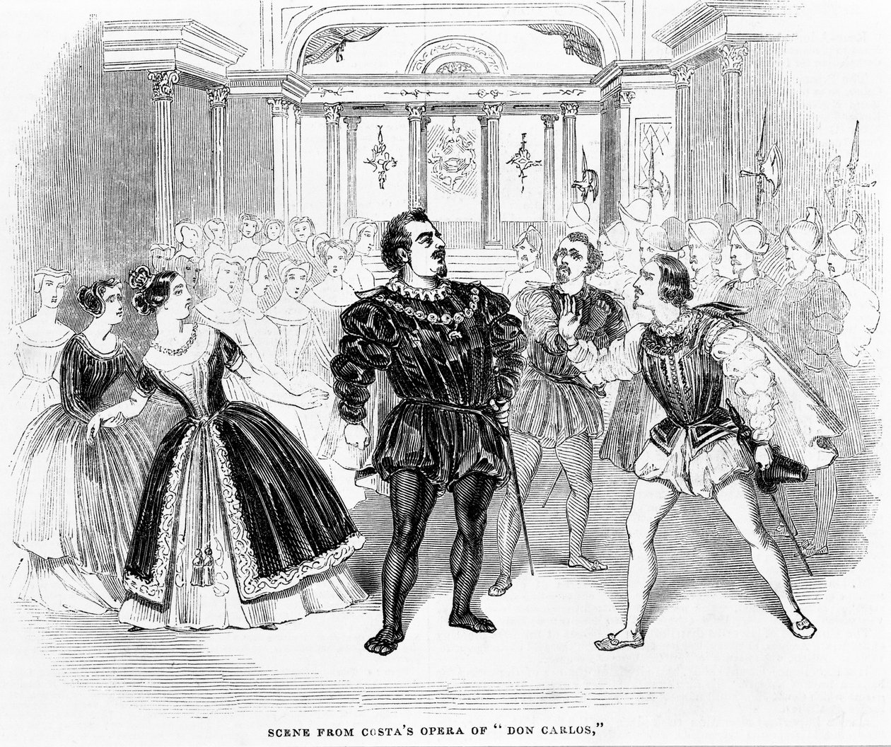 Scen från Costas Opera av Don Carlos, 1844 av English School