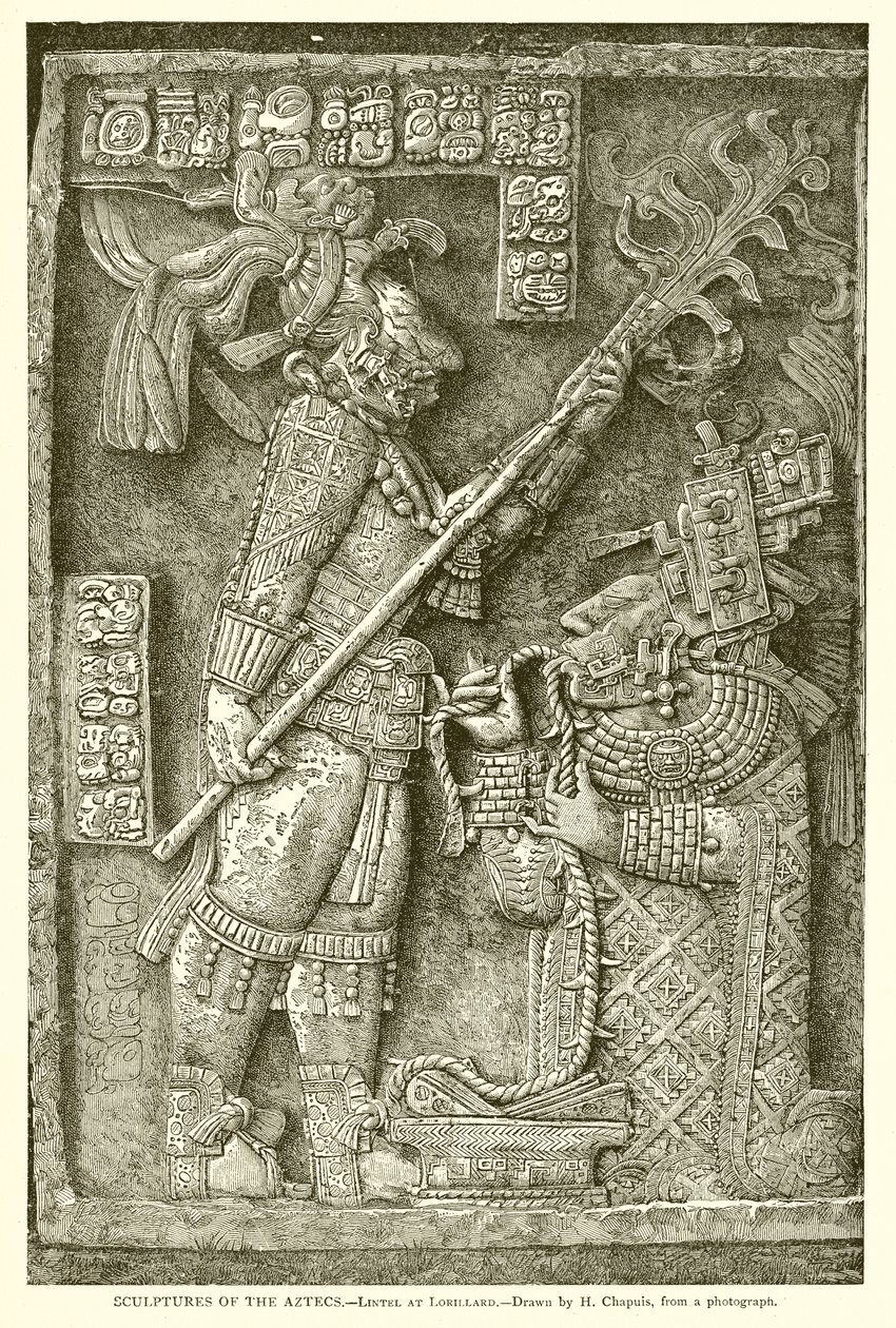 Aztekernas skulpturer - Lintel vid Lorillard (gravyr) av English School