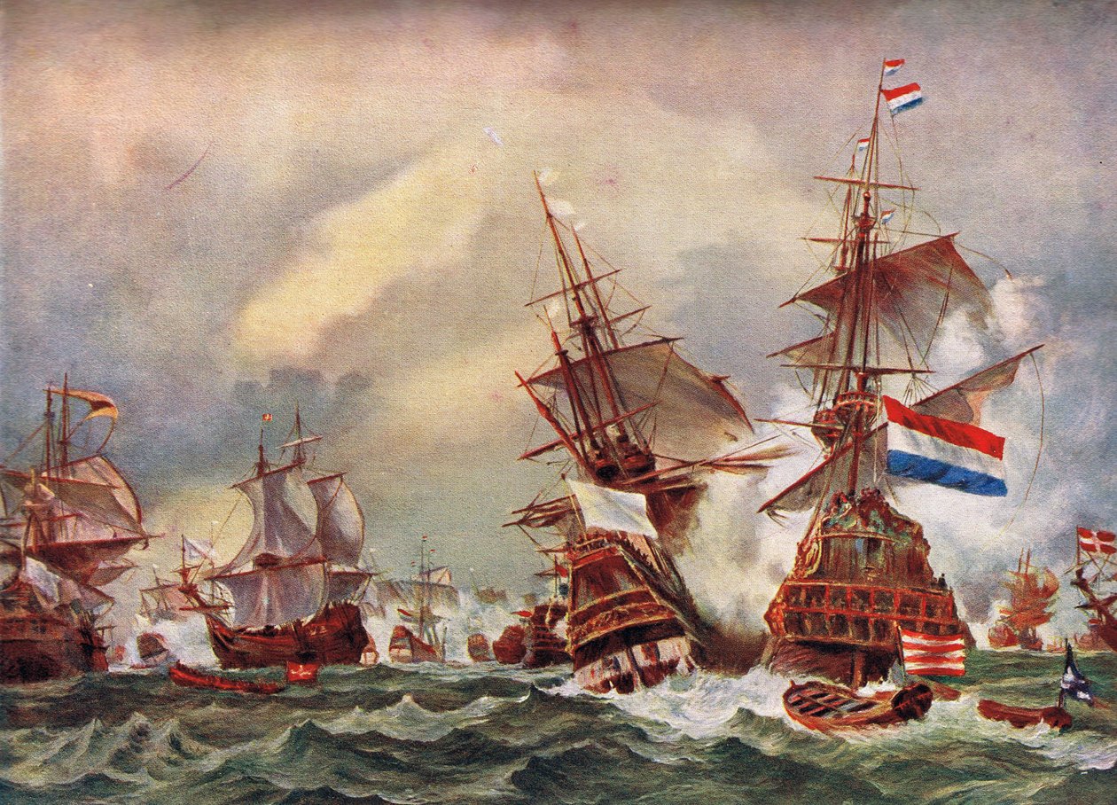Sjöslaget under de anglo-holländska krigen, c.1700 av English School
