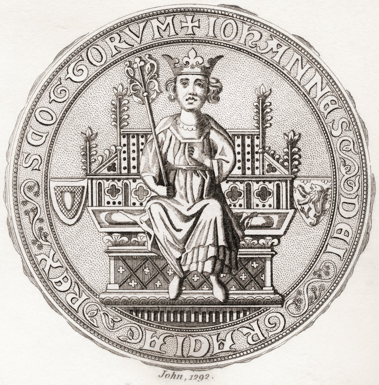 Sigill av John Balliol, c.? 1249 1314, aka, Toom Tabard, skotsk för "tom rock", kung av skotter. Från Iconographia Scotica eller Portraits of Illustrious Persons of Scotland, publicerad 1797. av English School