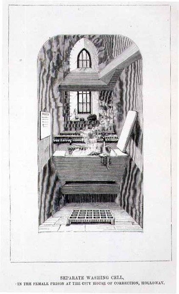 Separat tvättcell i kvinnofängelset i City House of Correction, Holloway, från "The Criminal Prisons of London and Scenes of Prison Life" av English School