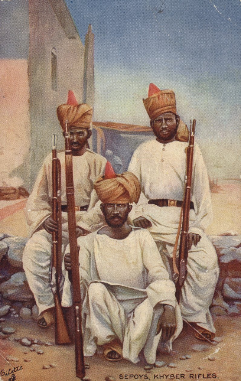 Sepoys, Khyber Rifles (färglitografi) av English School