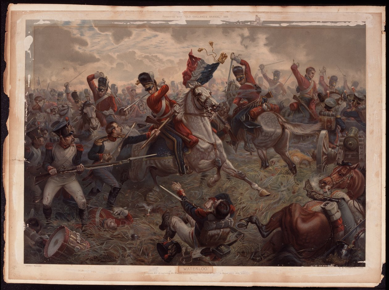Sergeant Evert fångar de franska färgerna under anfallet mot Scots Greys vid slaget vid Waterloo, 18 juni 1815, ca 1908 av English School
