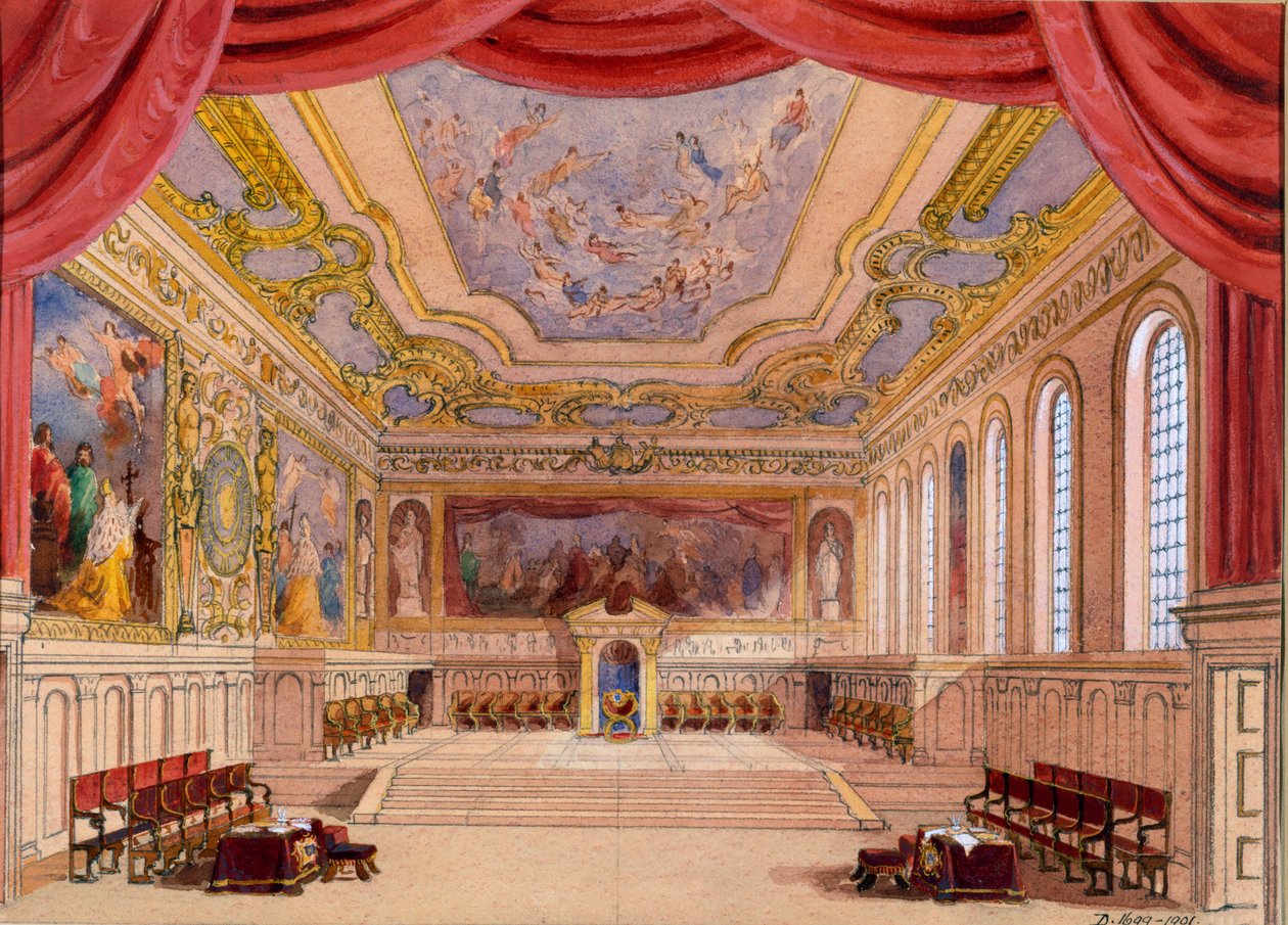 Scenografi för The Merchant of Venice av William Shakespeare, 1858 (wc på papper) av English School