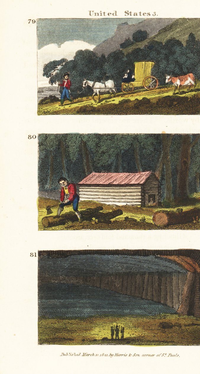 Nybyggare i en vagn som reser till de västra staterna 79, nybyggare som bygger en timmerstuga 80 och utsikt över Mammoth Cave i Kentucky 81 av English School