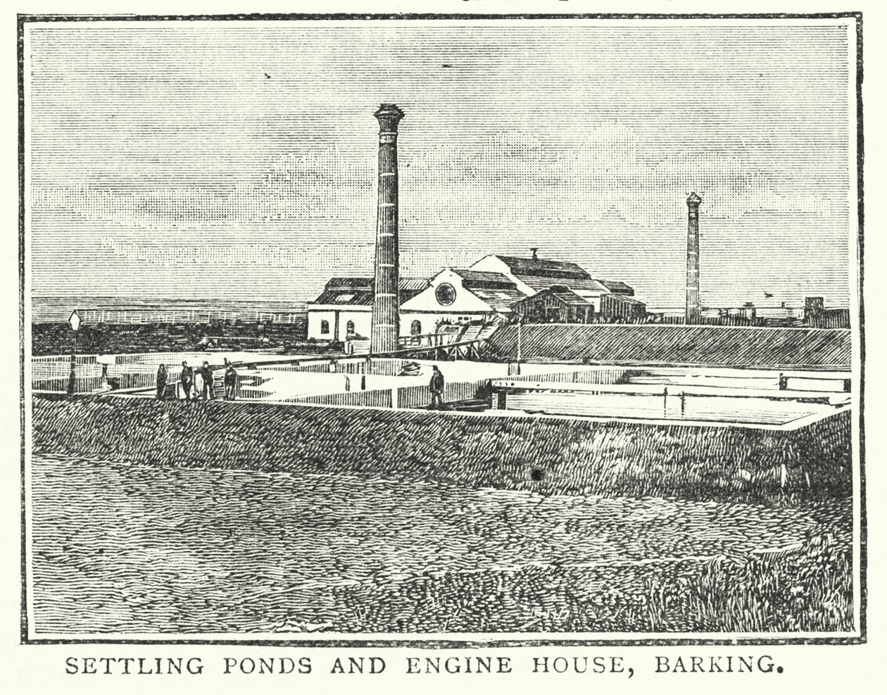Avsättningsdammar och maskinhus, Barking (gravyr) av English School