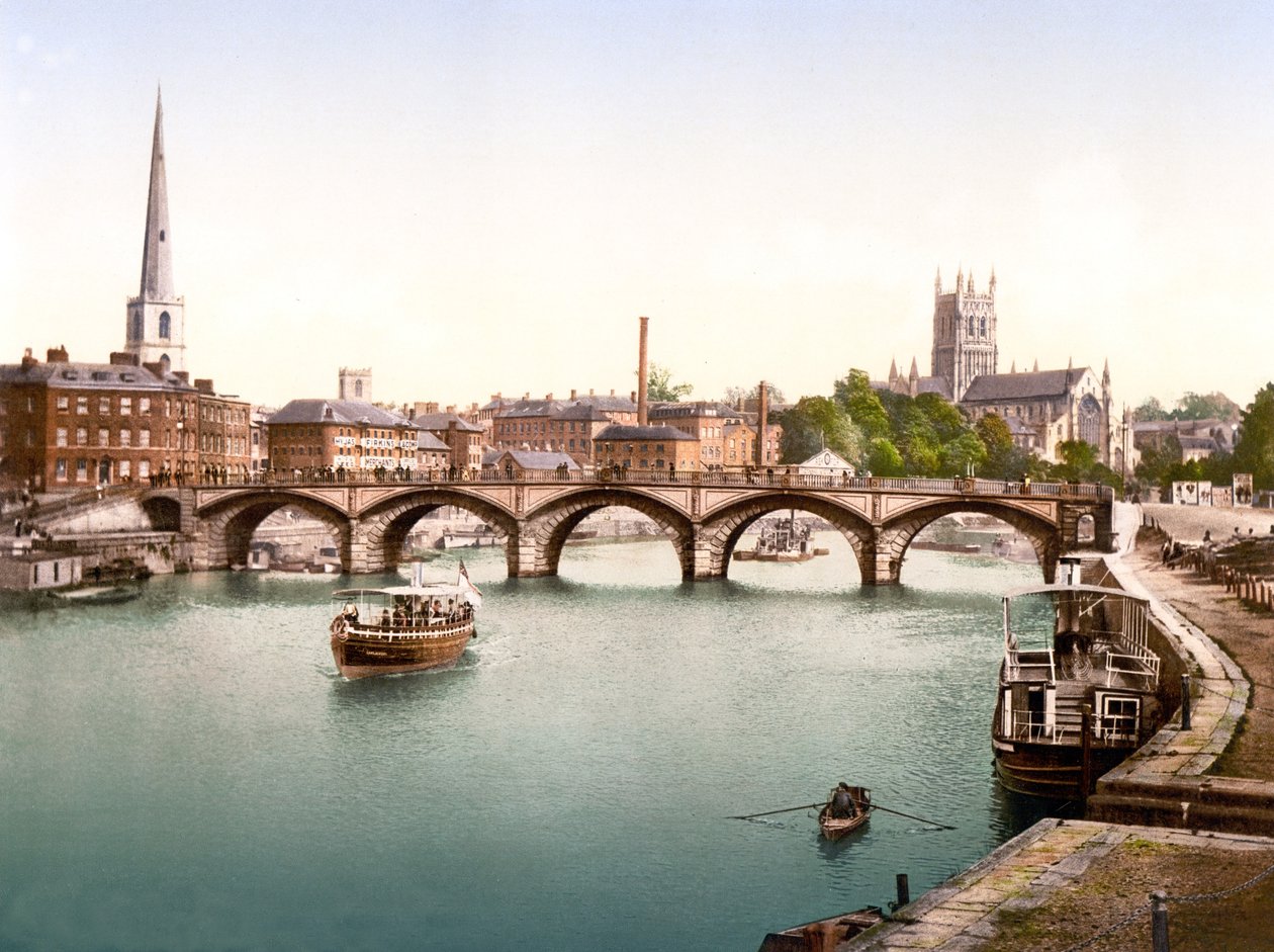 Severn Bridge, Worcester (handfärgat foto) av English School