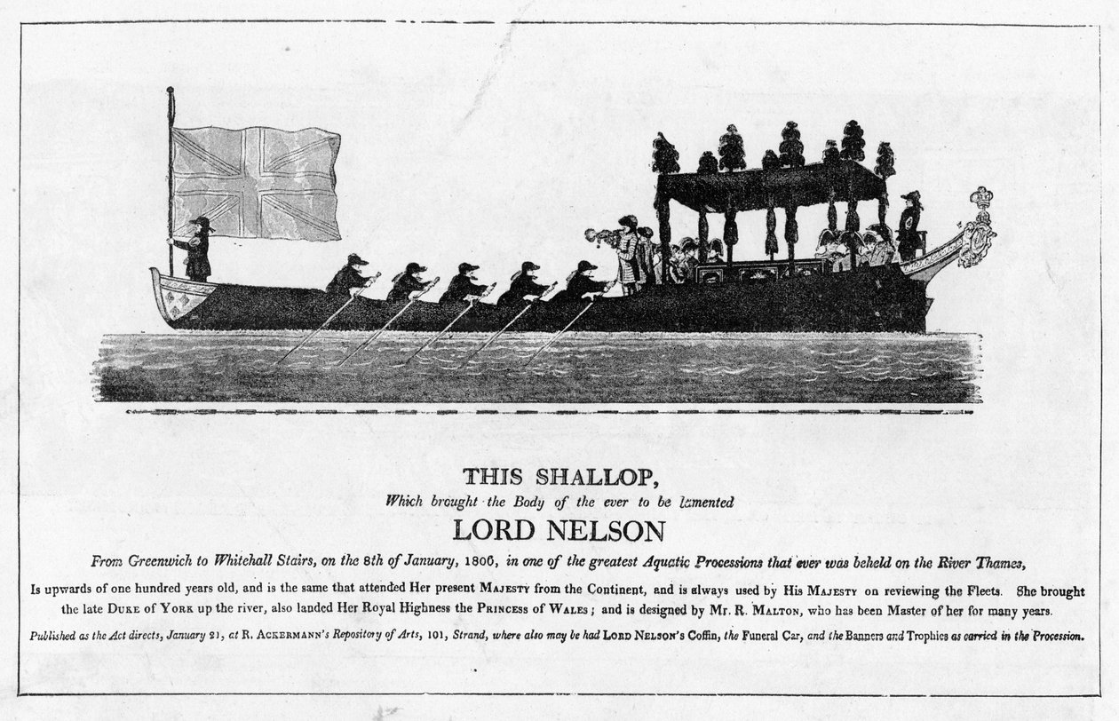 Schalop bär på Lord Nelsons kropp, den 8 januari 1806 från Greenwich till Whitehall Stairs av English School