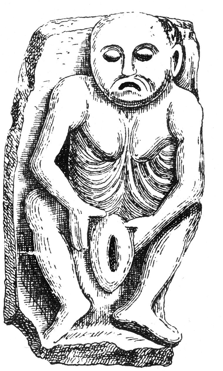 Sheela-na-Gig, från en kyrka i County Cavan, Irland av English School