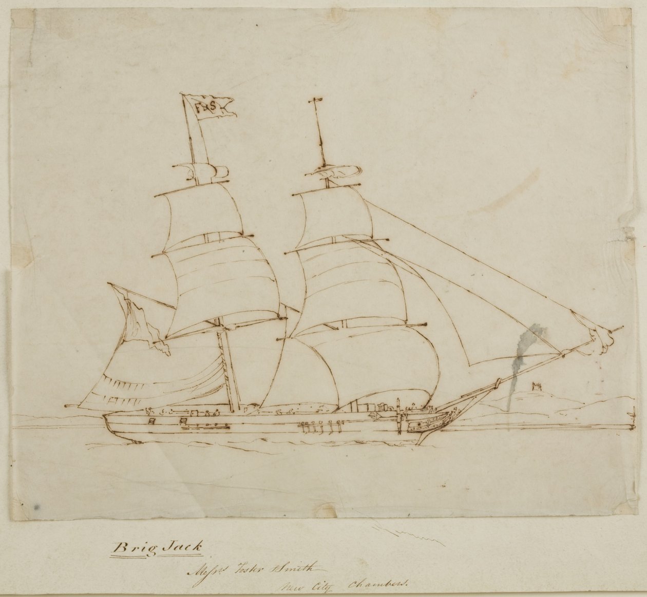 Ship Portrait - Brig Jack (penna och bläck på papper (tracing)) av English School