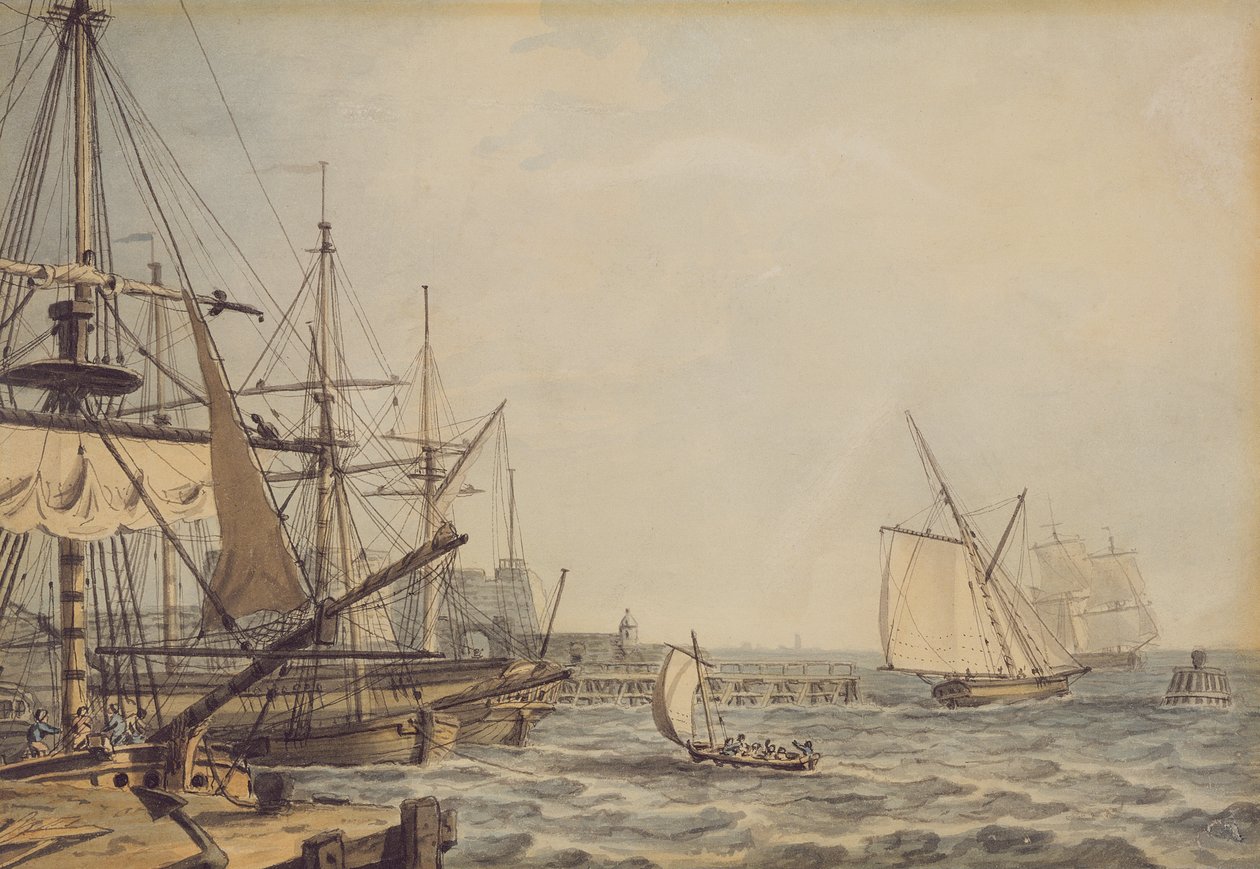 Sjöfart utanför mynningen av floden Hull, tidigt 1800-tal (blyerts, penna, bläck och akvarell på papper) av English School