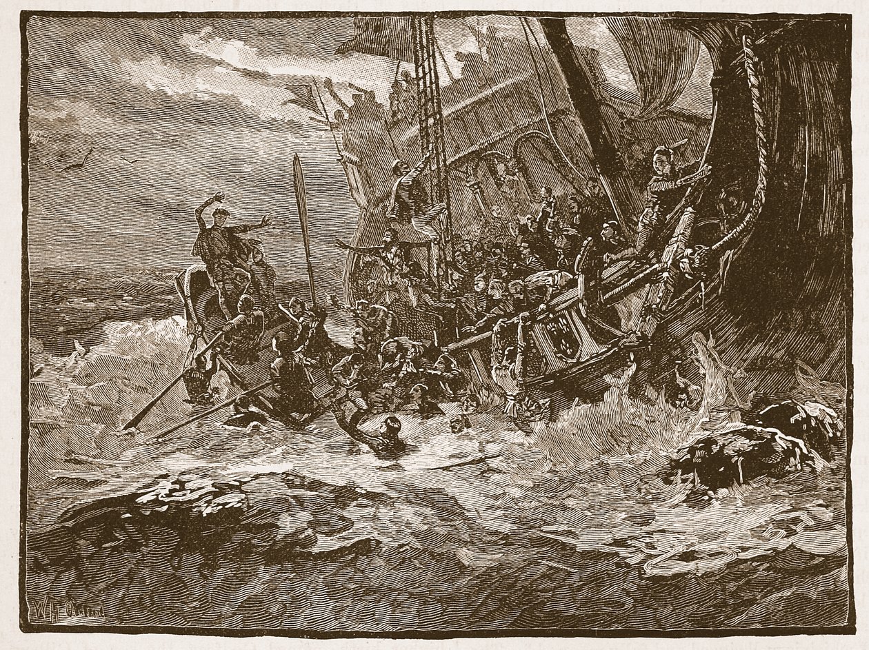 Shipwreck of Prince William, illustration från Cassells Illustrated History of England (sepiafoto) av English School
