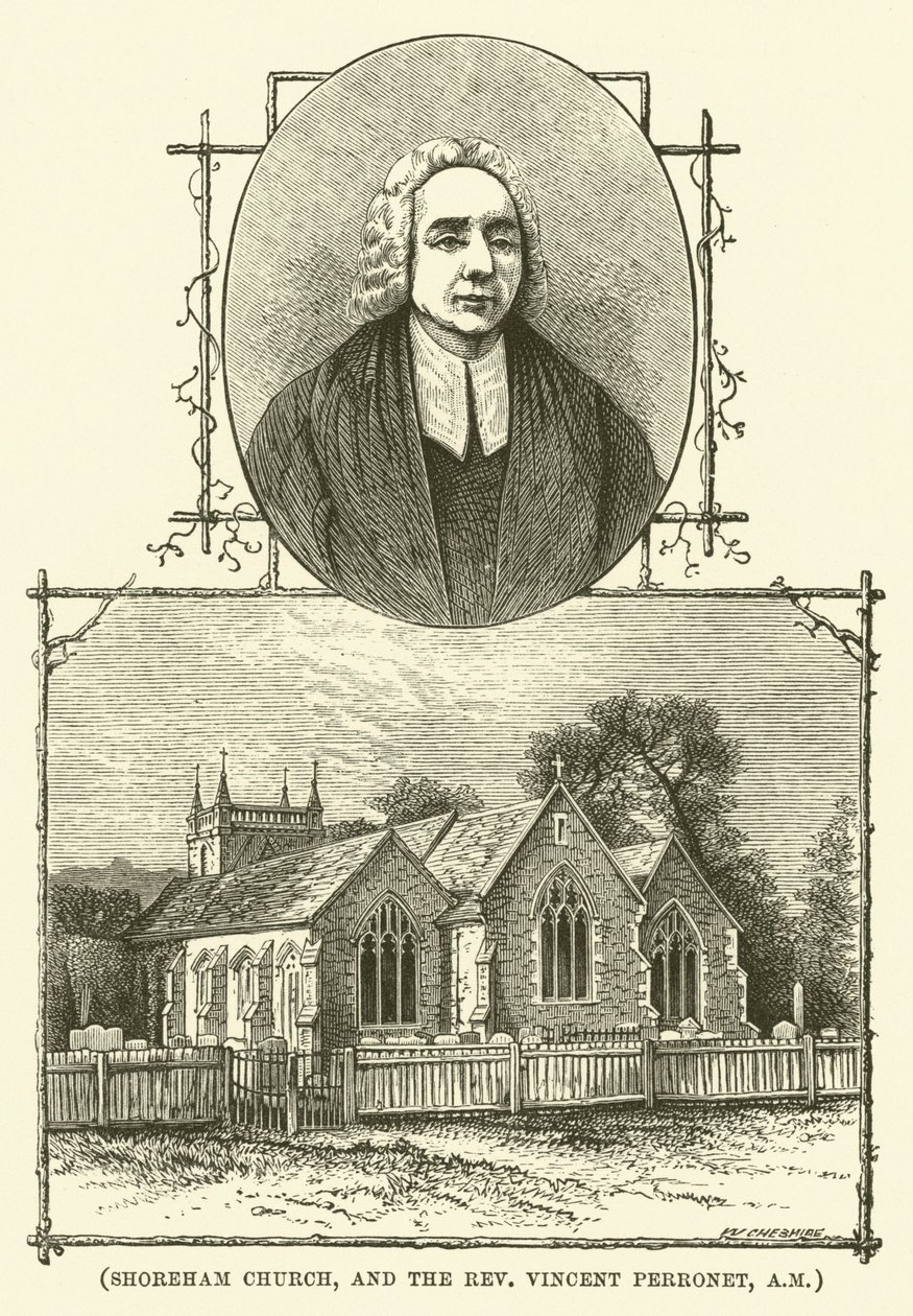 Shoreham Church, och pastor Vincent Perronet, AM (gravyr) av English School