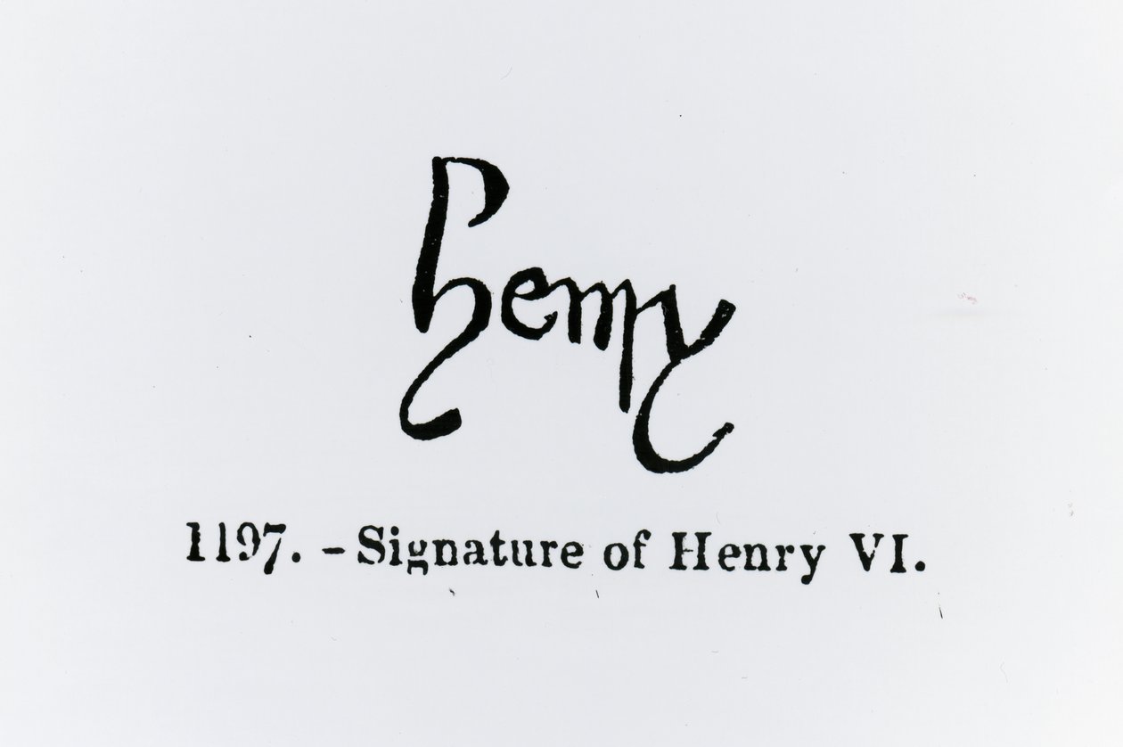 Signatur av Henrik VI (1421-71) (litho) (bw foto) av English School
