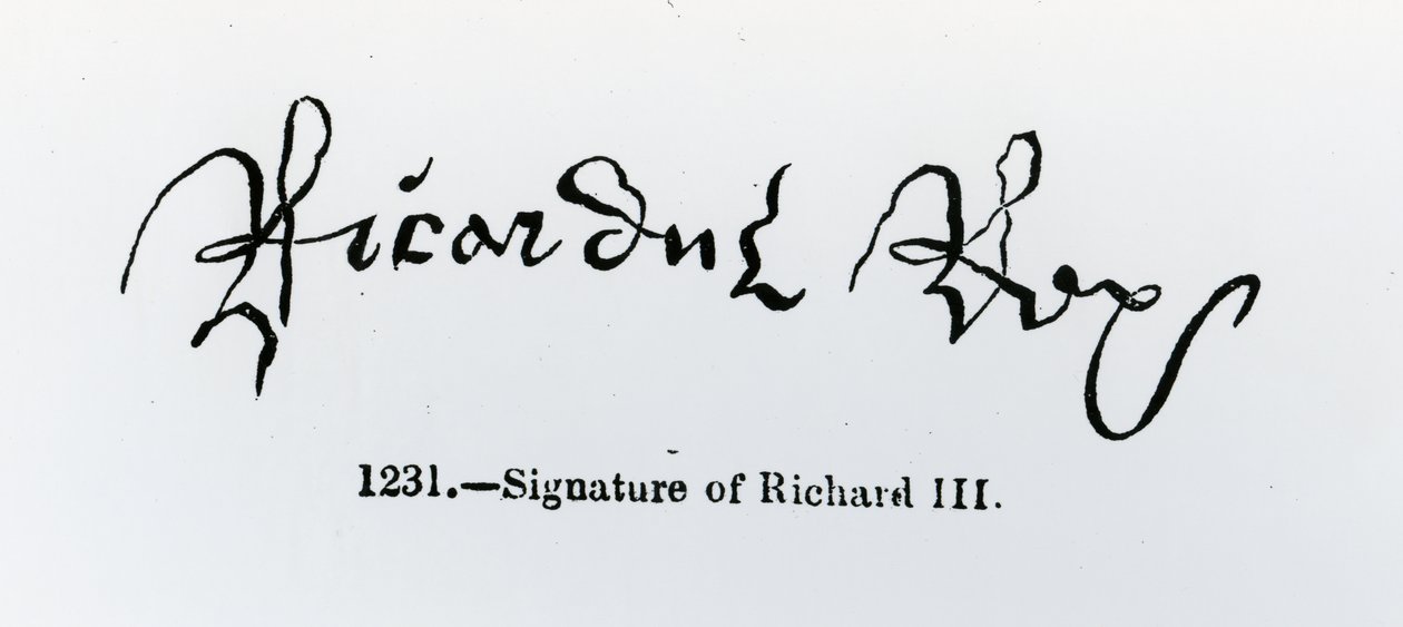 Signatur av Richard III (1452-85) (bw foto) av English School