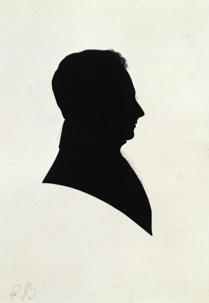 Silhouette of EB, från Michael Faradays scrapbook (bläck på papper) av English School