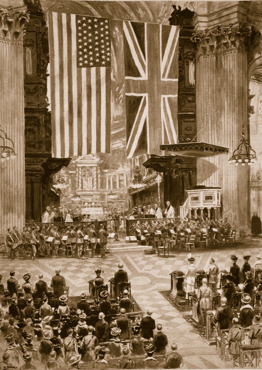 Sjunger den amerikanska nationalsången i St. Pauls Cathedral, 20 april 1917, 1914-19 av English School