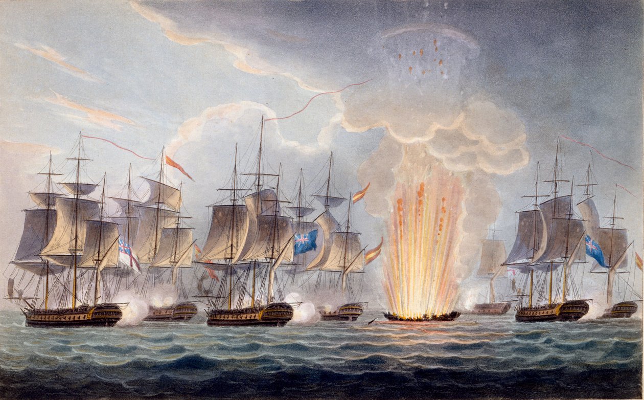Sir Graham Moores aktion utanför Cape St. Mary, 5 oktober 1804, från The Naval Chronology of Great Britain, av J. Ralfe av English School