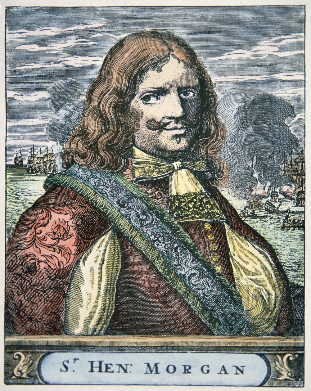 Sir Henry Morgan (ca 1635-88) (färgad gravyr) av English School