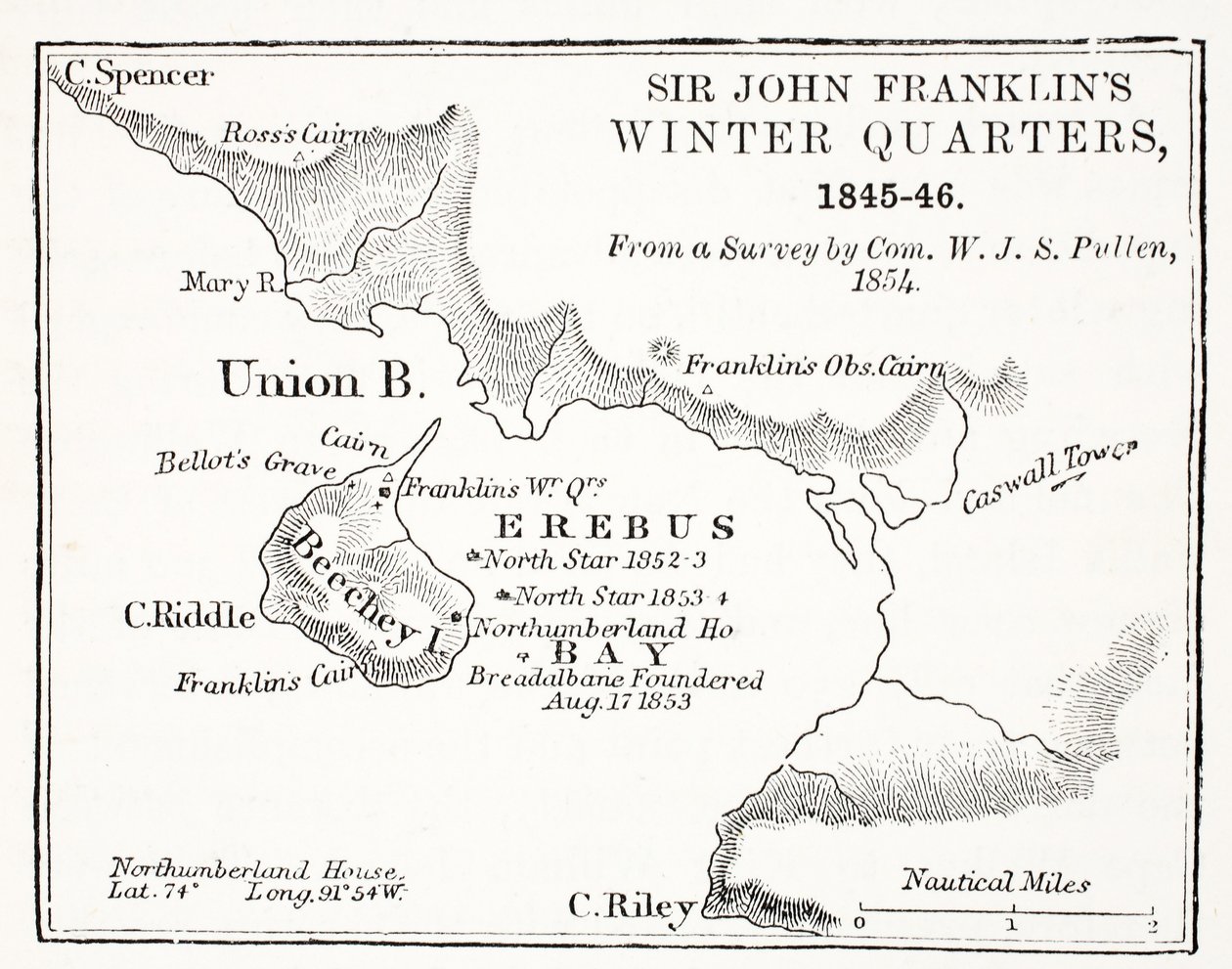 Sir John Franklins Winter Quarters, 1845-1846 från en undersökning av Com. W.J.S. Pullen 1854, pub. 1854 av English School
