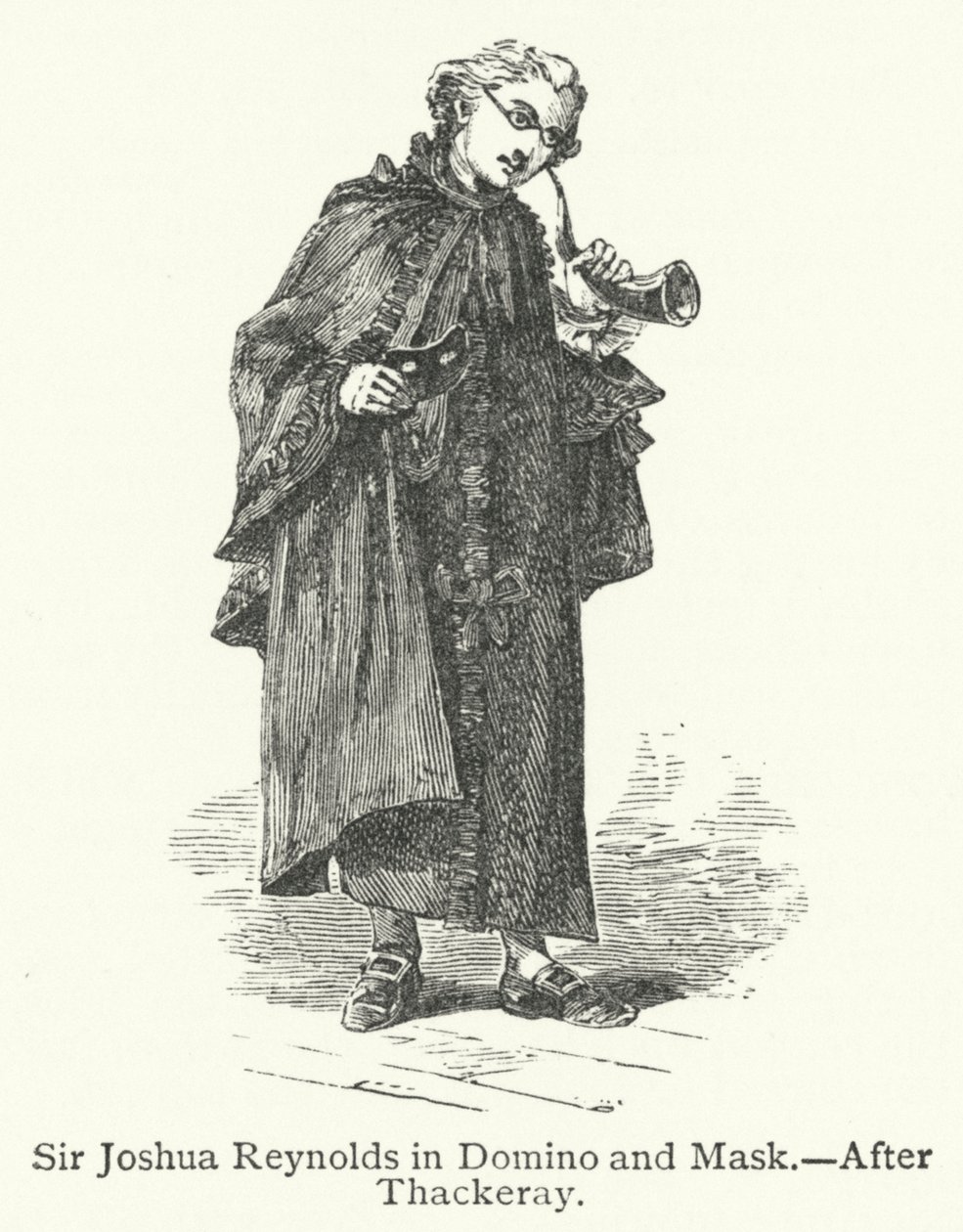 Sir Joshua Reynolds i Domino och mask (gravyr) av English School