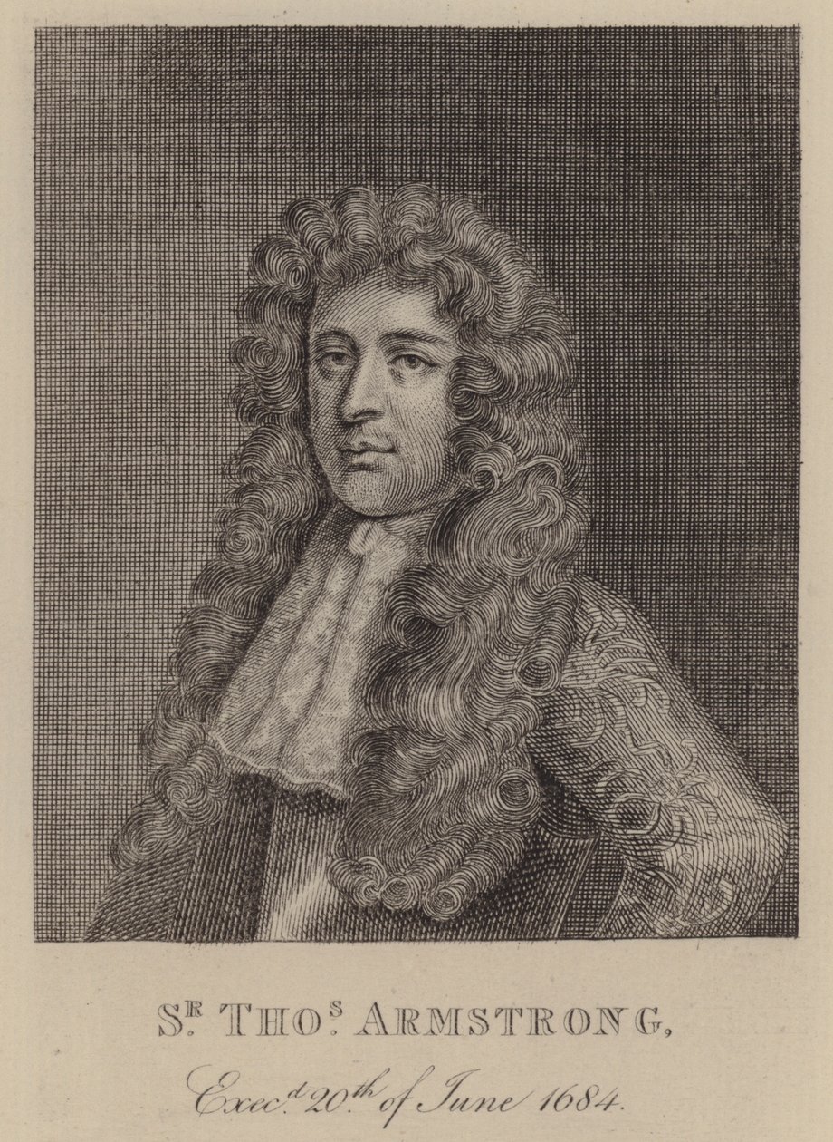 Sir Thomas Armstrong, engelsk soldat och politiker (gravyr) av English School