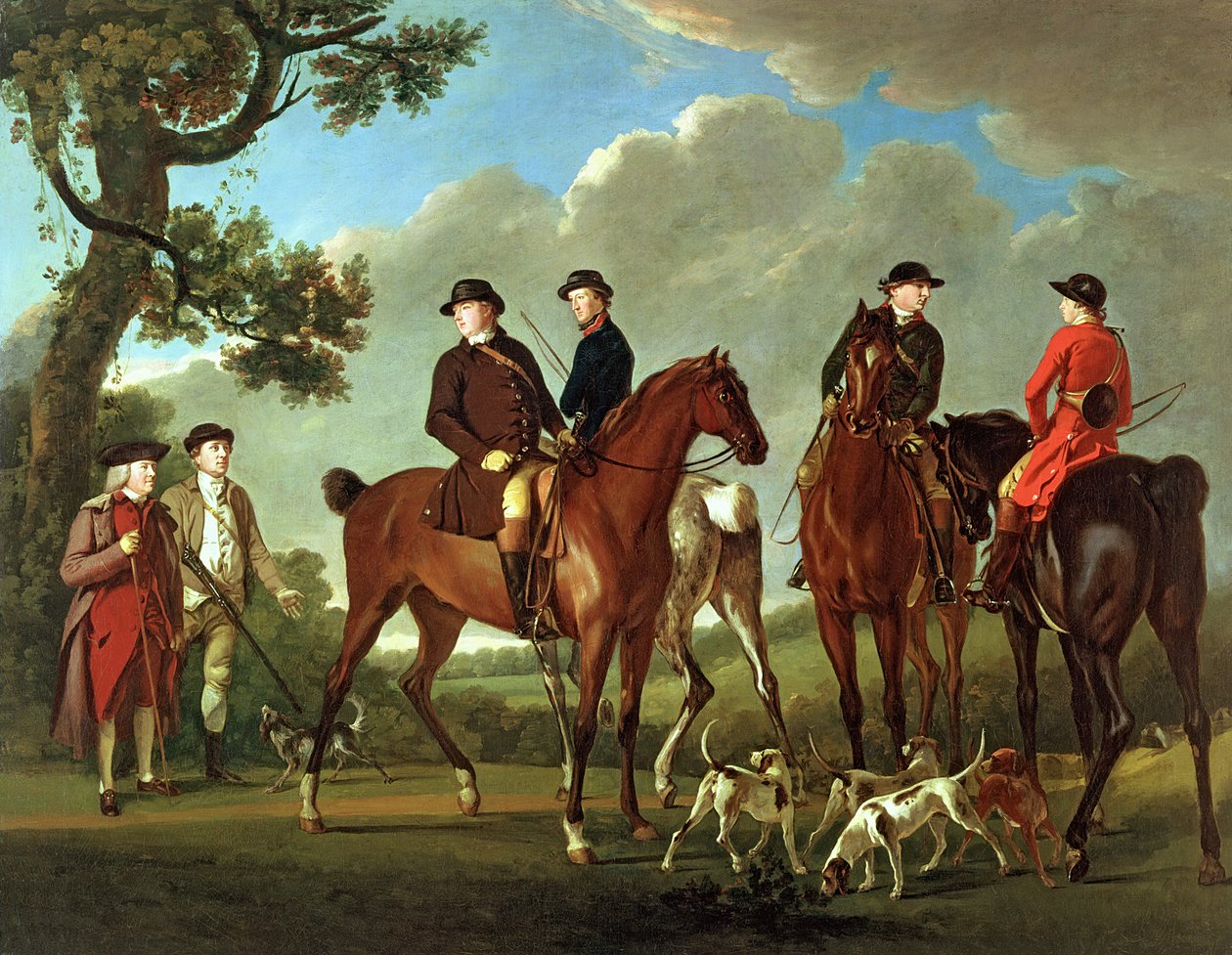 Sir Thomas Gascoigne och Sir Walter Vavasour med prästen, kyrkoherden och jakttjänarna av English School