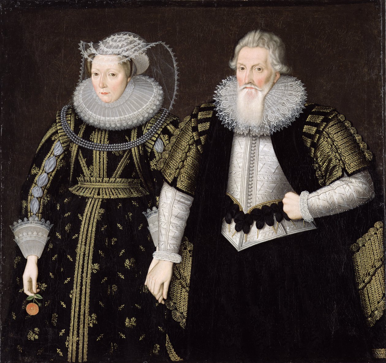 Sir Thomas Mansel (1556-1631) och Jane (Pole) Lady Mansel (olja på duk) av English School