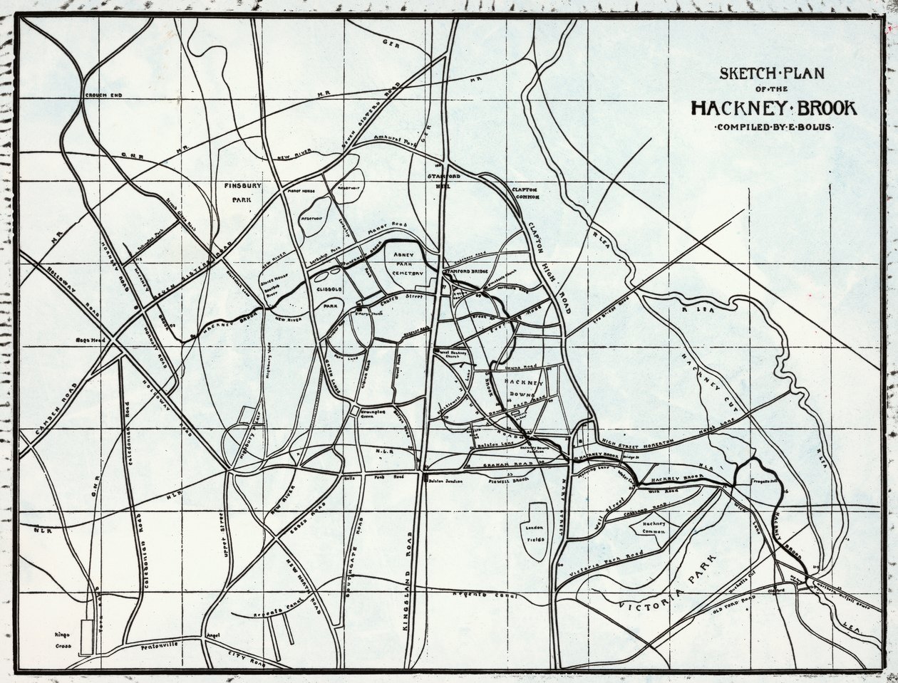 Sketch Plan of the Hackney Brook, sammanställd av E. Bolus av English School