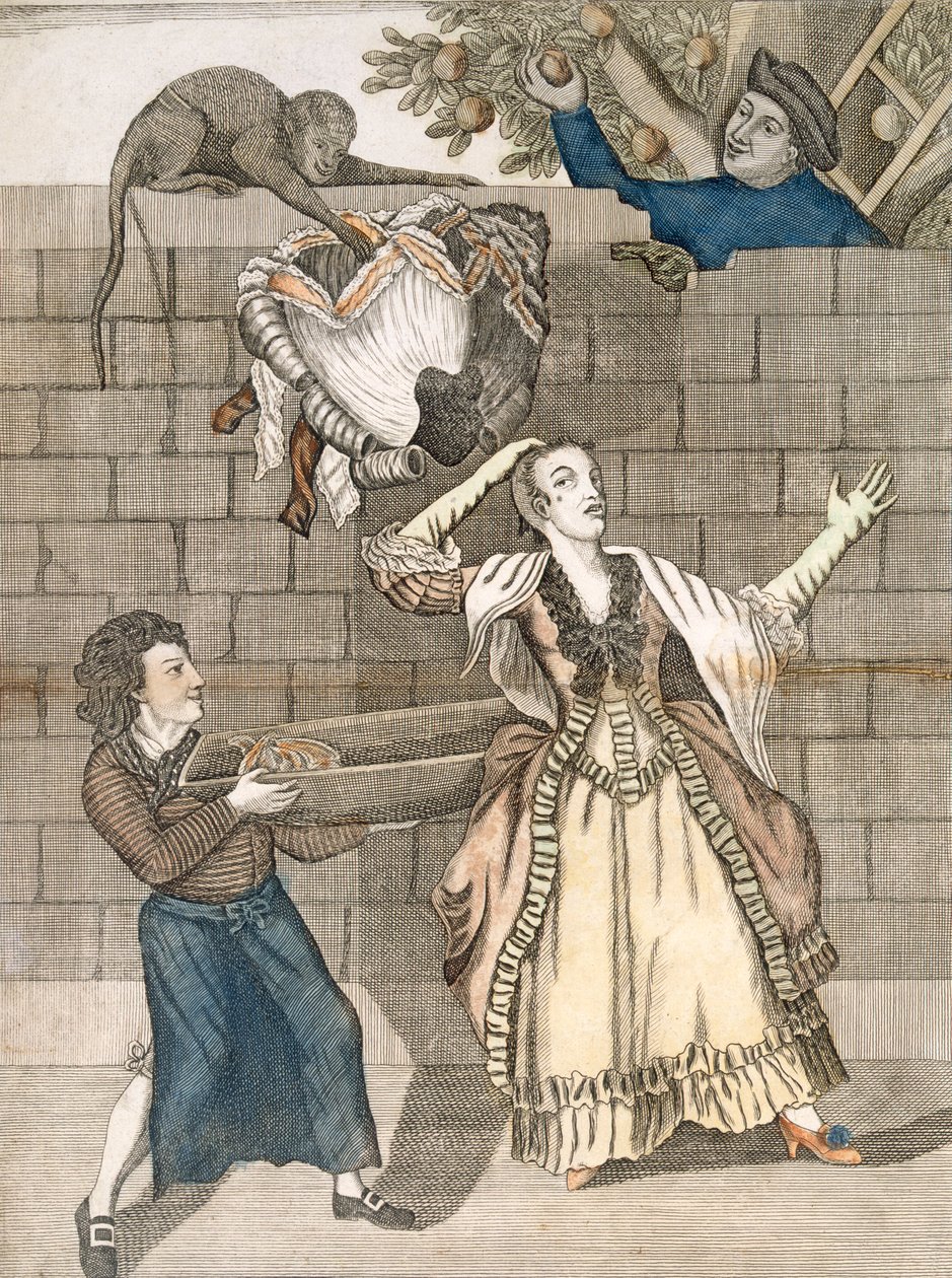 Lätt hand av en apa eller damens huvud lossat, från en originalteckning av Grimm, tryckt för Carington Bowles, London, pub. 1778 av English School