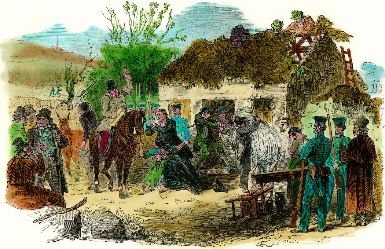 Sociala förhållanden i Irland 1848 utvisning av bönder (illustration london news den 16 december 1848) av English School