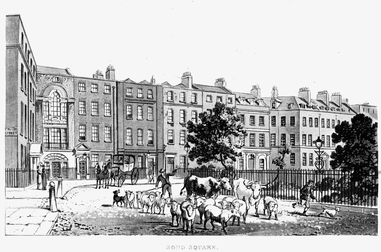 Sydvästra hörnet av Soho Square, 1816 av English School