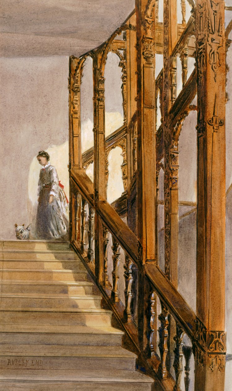 Södra trappan, Audley End House, sent 1800-tal (akvarell på papper) av English School