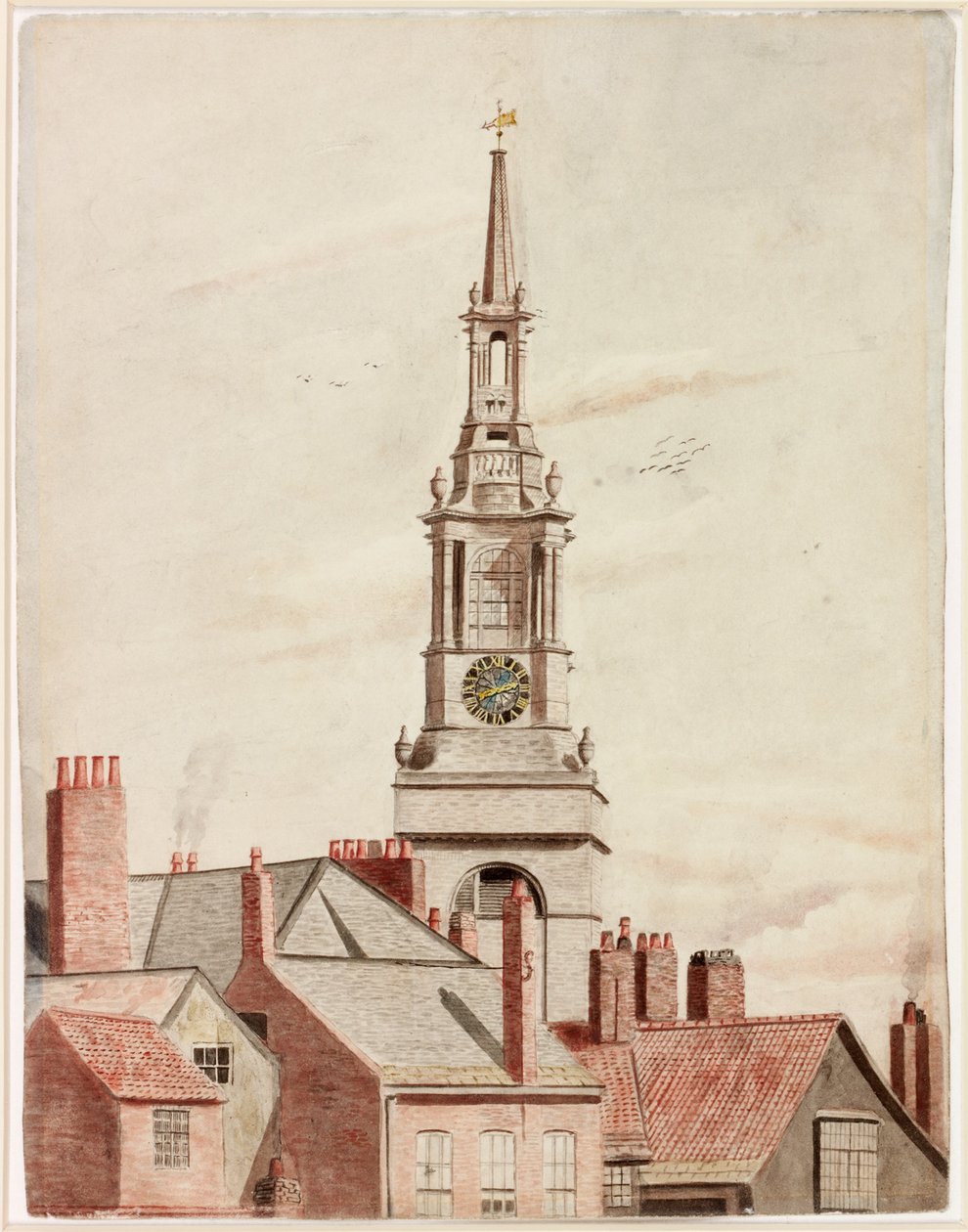 Spire of All Saints Parish Church (kroppsfärg, penna och akvarell på papper) av English School