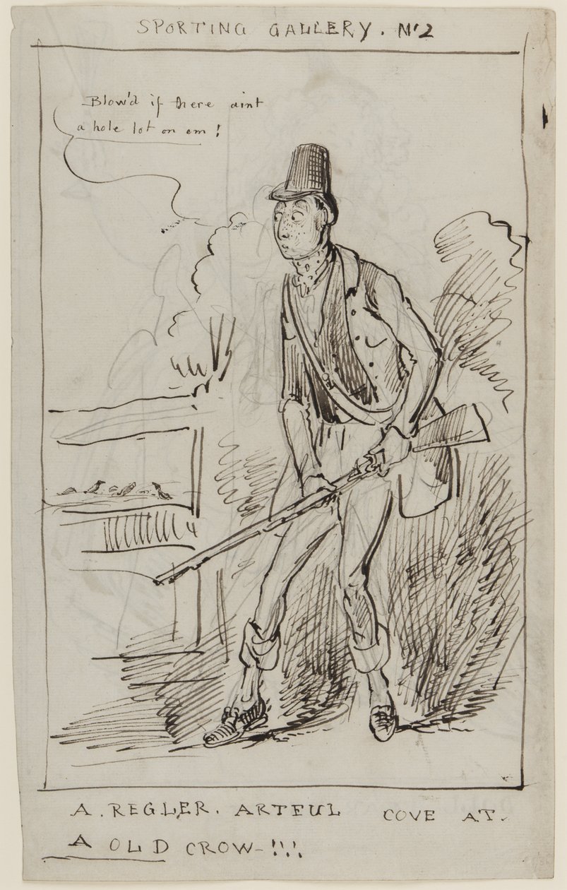 Sporting Gallery No.2, A Regler, Artful Cove at a Old Crow, c.1825 (penna och bläck på papper) av English School