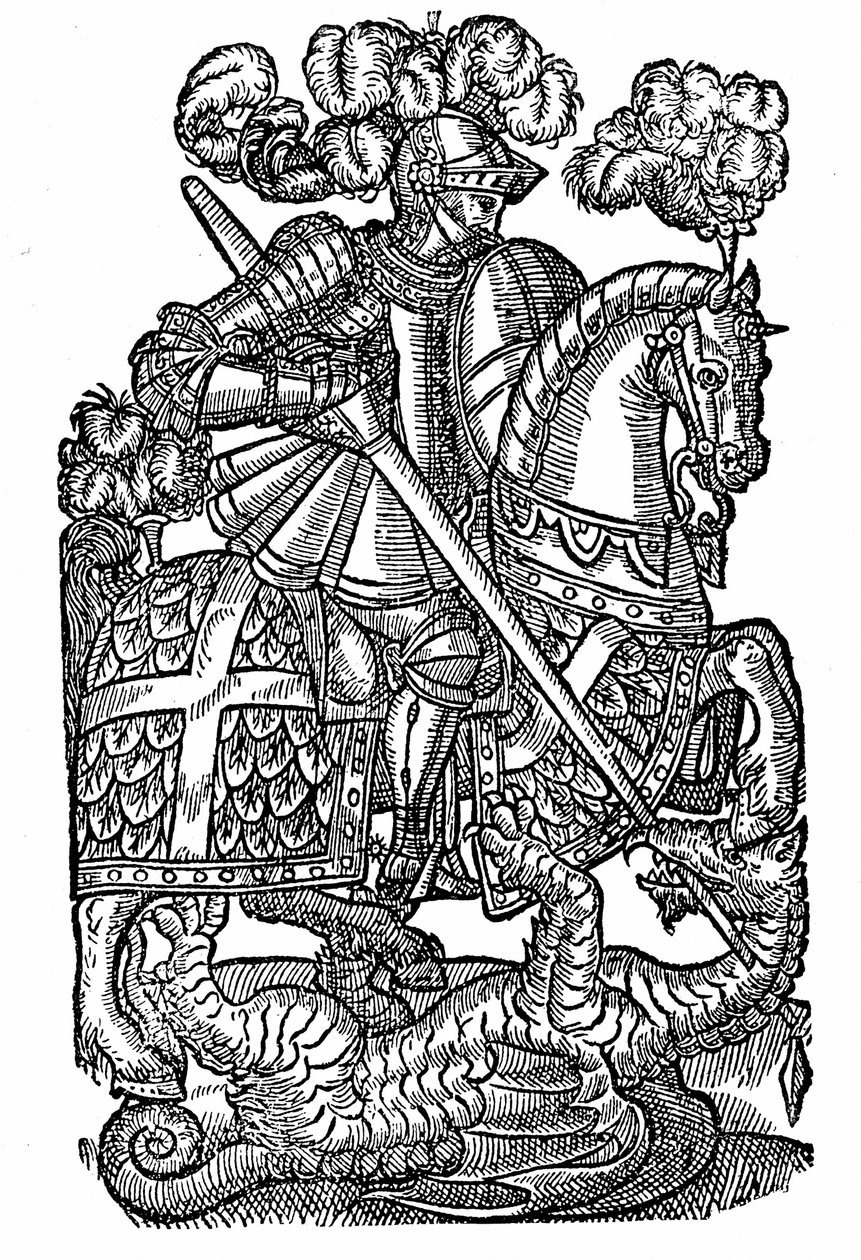 St George (d. c303), riddaren med det röda korset, dödar draken av English School