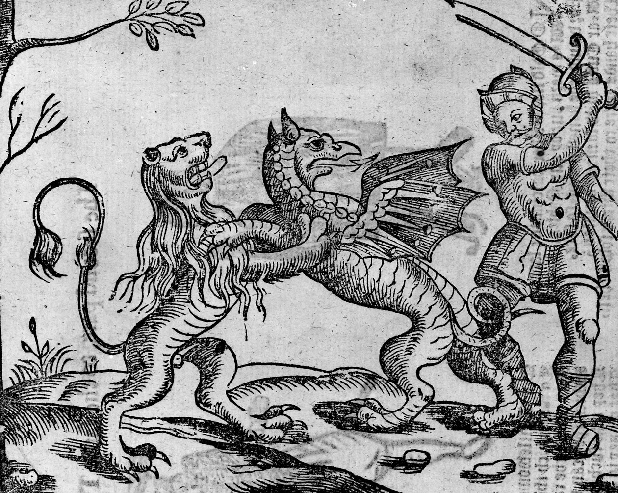 St George and the Dragon, från "A Book of Roxburghe Ballads" (träsnitt) (bw foto) av English School