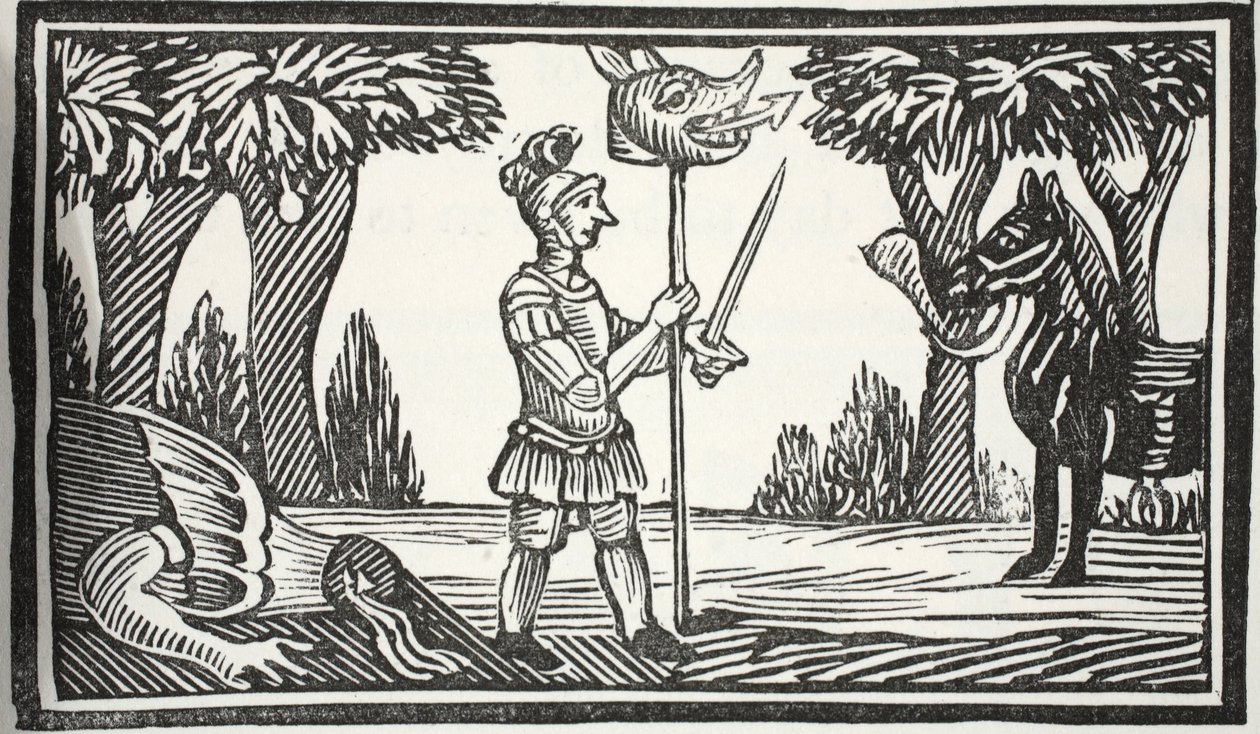 St George med drakhuvudet, illustration från Chap-books of the artonde århundradet av John Ashton, pub. 1882 av English School