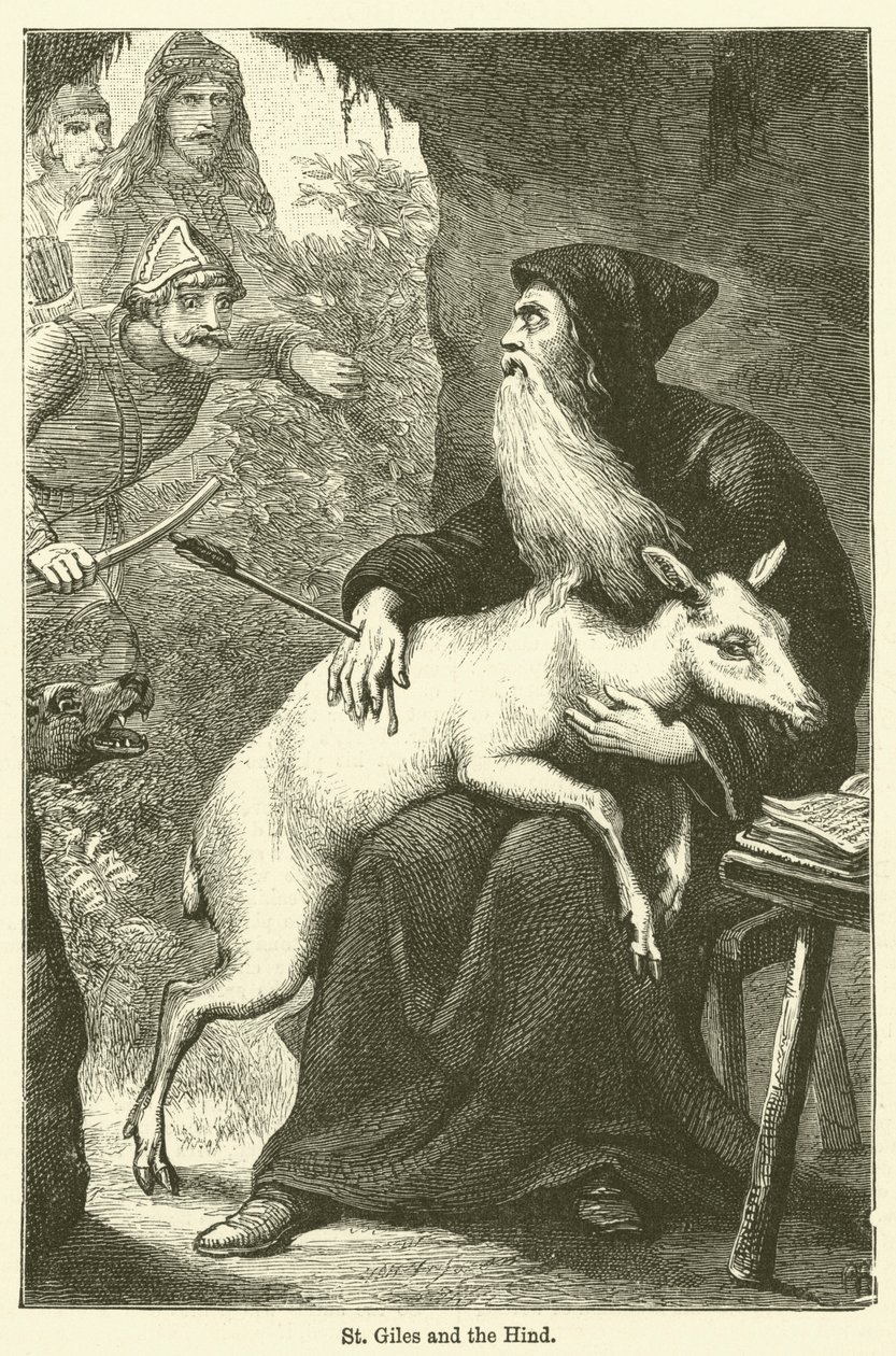 St Giles och hinden (gravyr) av English School