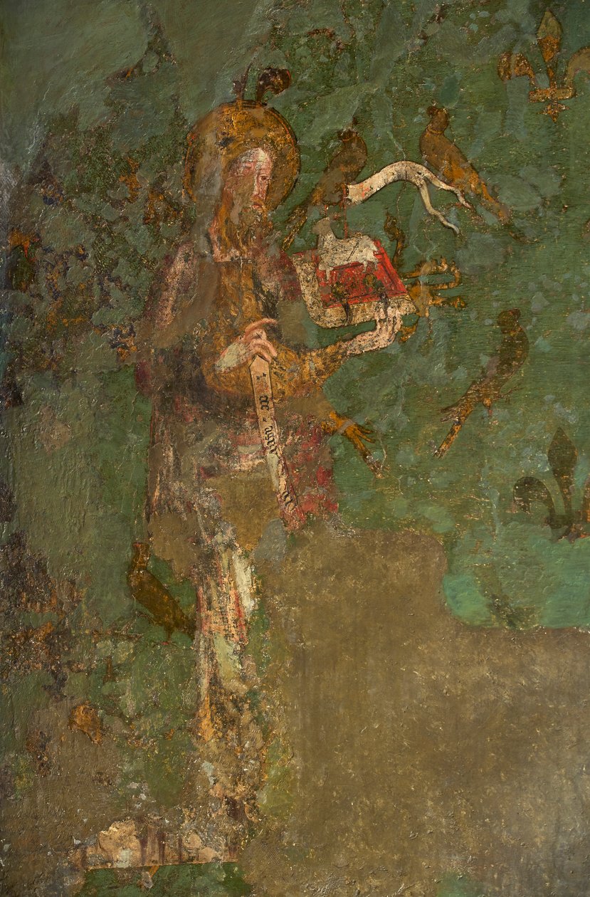 St John the Baptist, detalj av väggmålningen i Byward Tower av English School