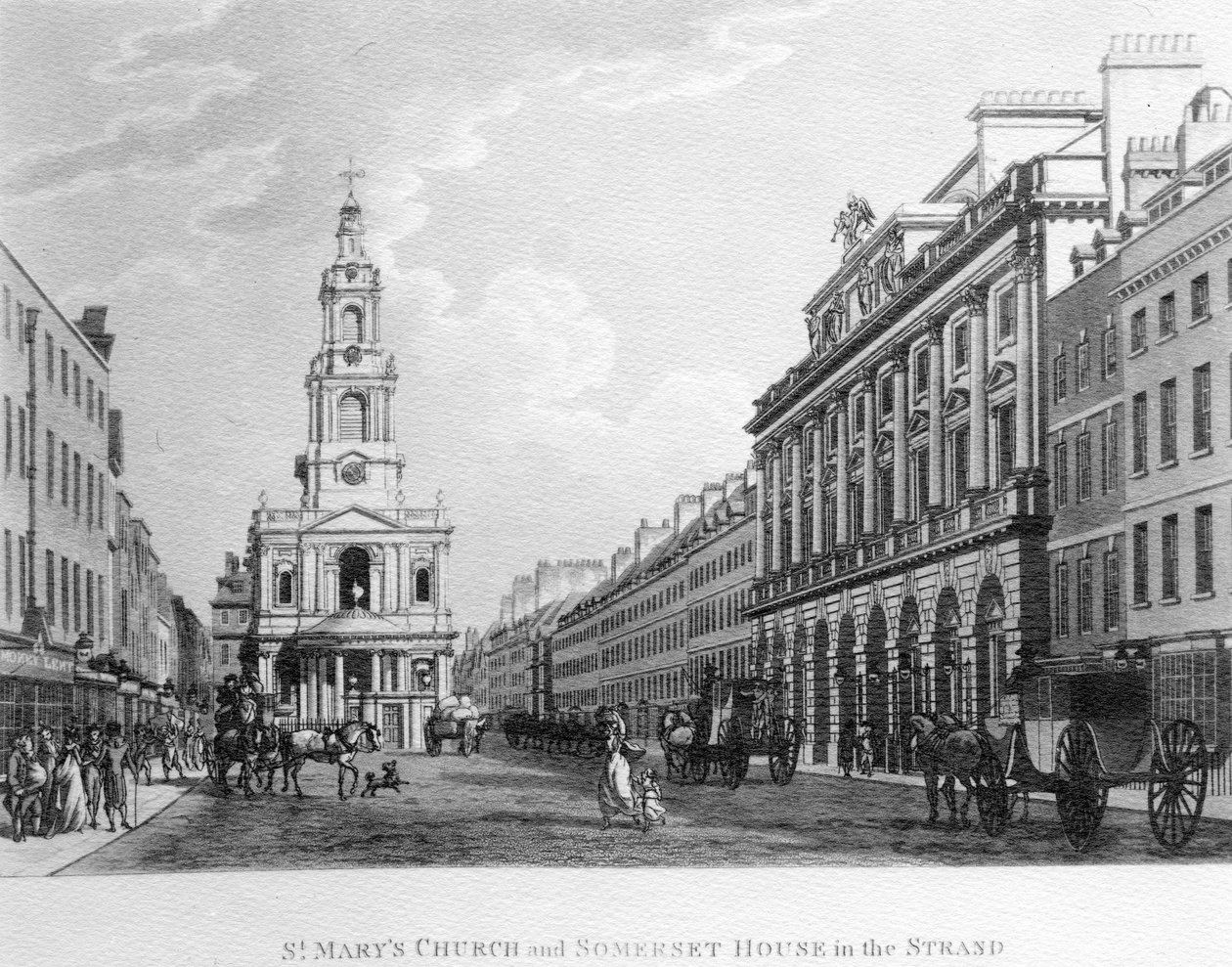 St. Marys Church och Somerset House i Strand, 1796 av English School