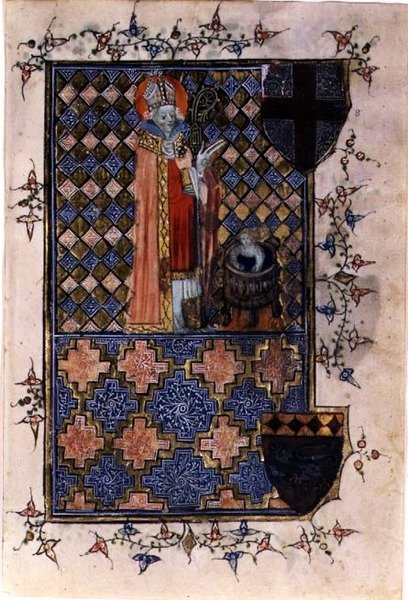 St. Nicholas Reviving a Youth, från en timbok, c.1400-40 (vellum) av English School