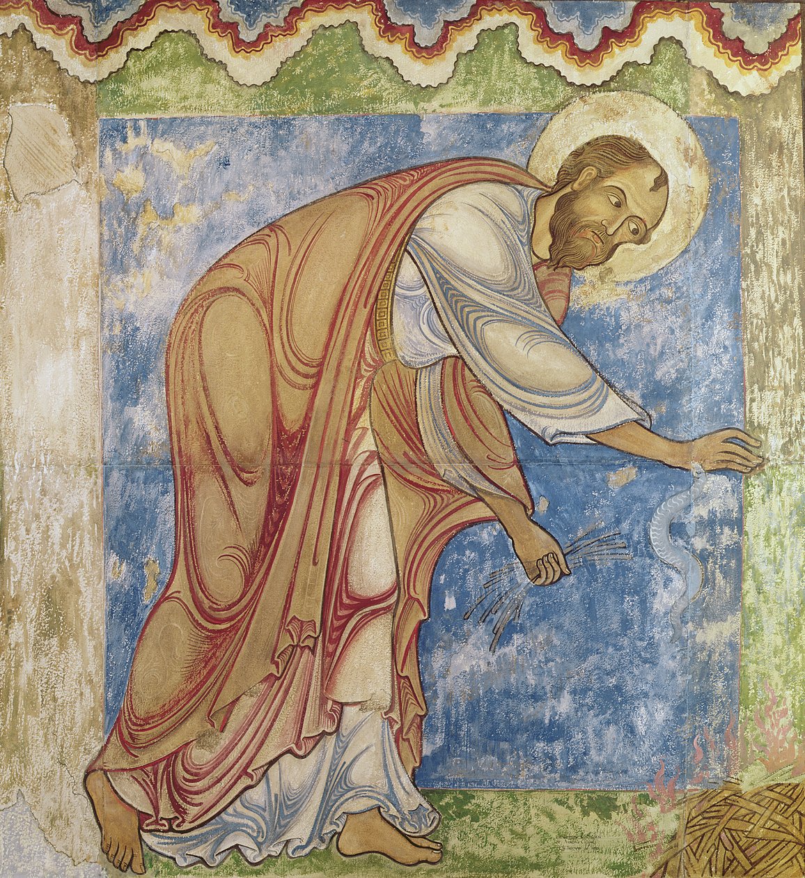 St. Paul and the Viper, i St. Anselms kapell, ca 1180 (väggmålning) av English School