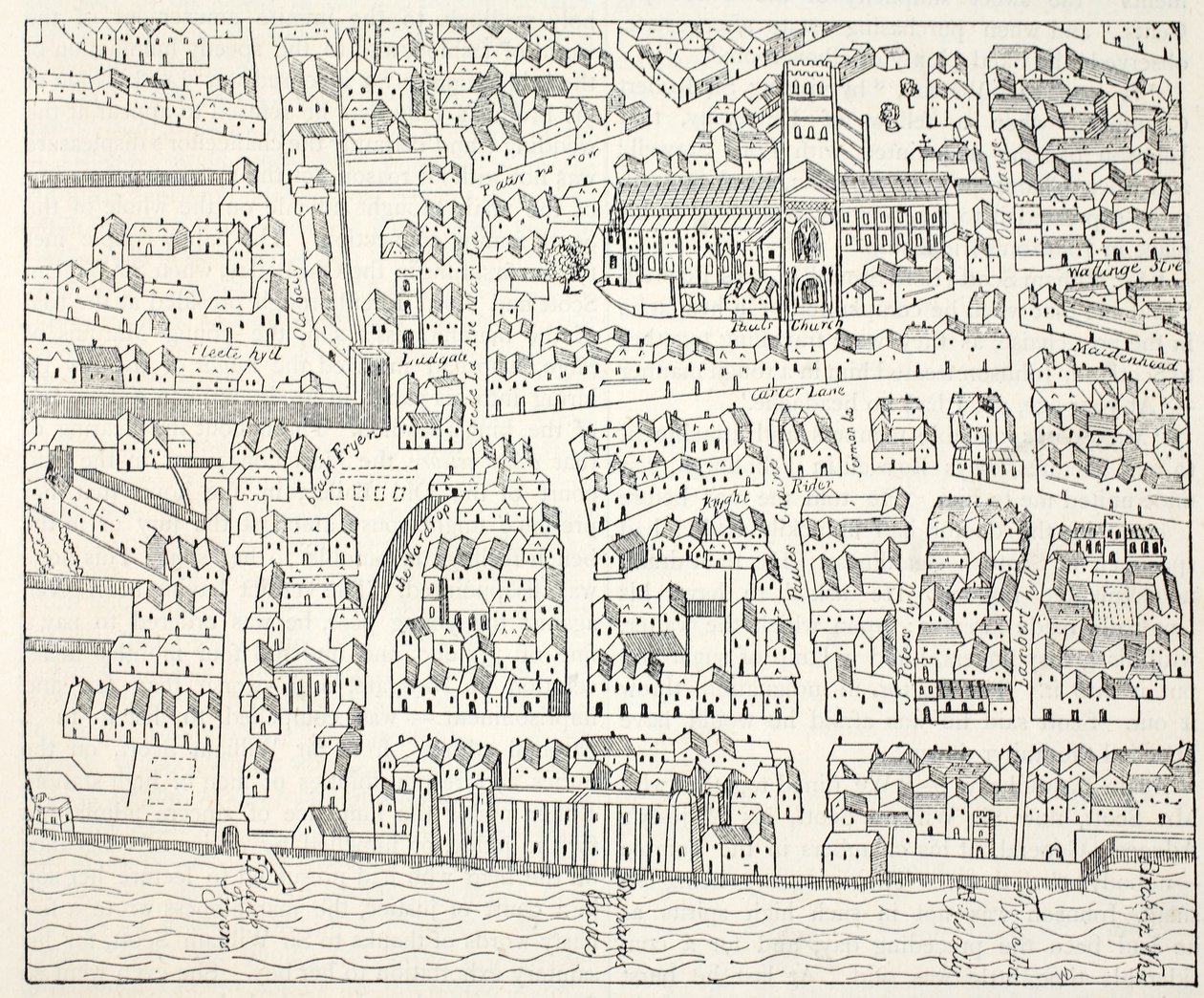 St Pauls and Neighbourhood, från Aggas Plan, 1563 av English School