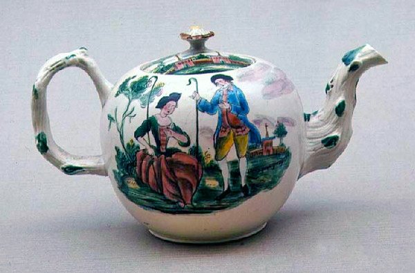 Staffordshire saltglaserad tekanna dekorerad en famille rose, ca 1770 (keramik) av English School